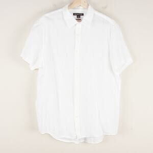 Michael Kors Classic Soft Fit White Cotton Linen Short Sleeve Shirt XL